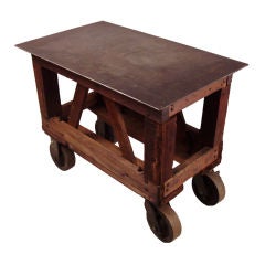 Antiker Industrie-Tischwagen aus Gusseisen und Stahl