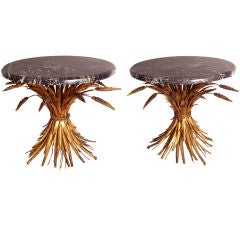 Pair Sheaf of Wheat Gilt 
Marble Tables
