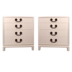 Pair Hollywood Regency White Lacquer Chests Nightstands