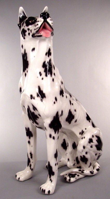 an impressive life-size Great Dane Sculpture in hand painted Italian Ceramic.