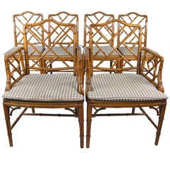 Set of Six Vintage Faux Bamboo Dining Chairs