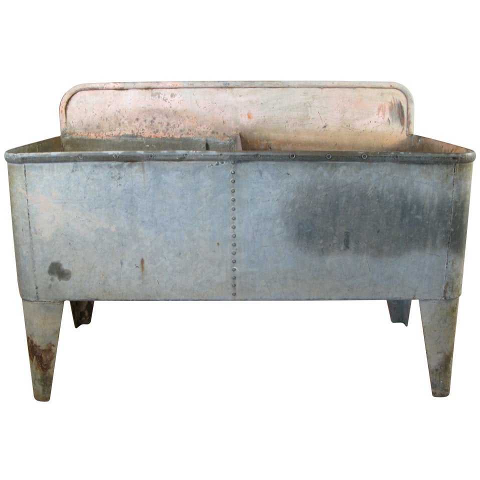 Antique French Galvanized Steel Farmhouse Double Sink