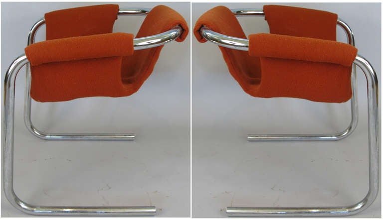 a pair of chrome tube sling seat Zermatt chairs by Vecta, Italian 1970's