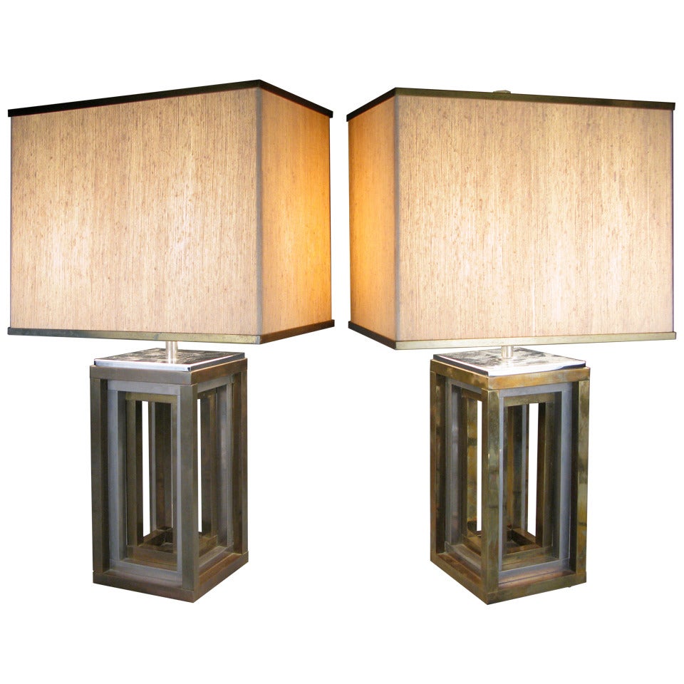 Pair of 1970s Italian Chrome and Brass Lamps by Romeo Rega