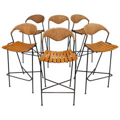 Set of Six 1950s Modern Iron Barstools by Arthur Umanoff