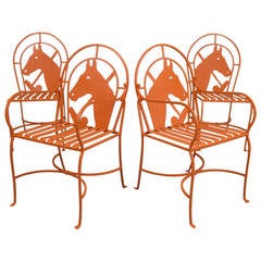 Set of 1940s Horse and Polo Iron Chairs