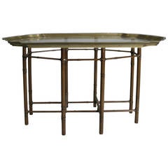 Vintage 1960's Brass & Glass Bamboo Tray Table