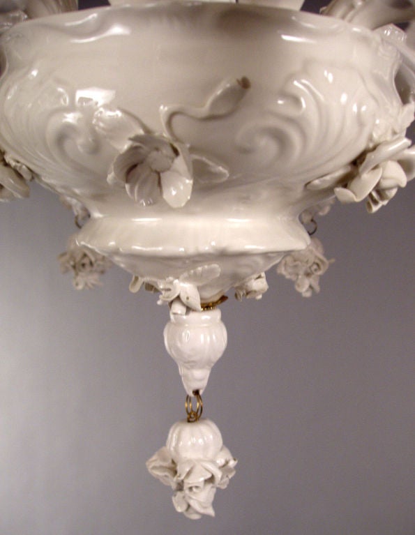 Mid-20th Century Vintage Italian White Porcelain Blanc de Chine Chandelier