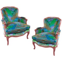 Pair Mid-Century French Armchairs in pop art upholstery