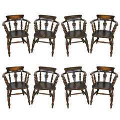 Antique Set of Eight English Oak Tavern Chairs