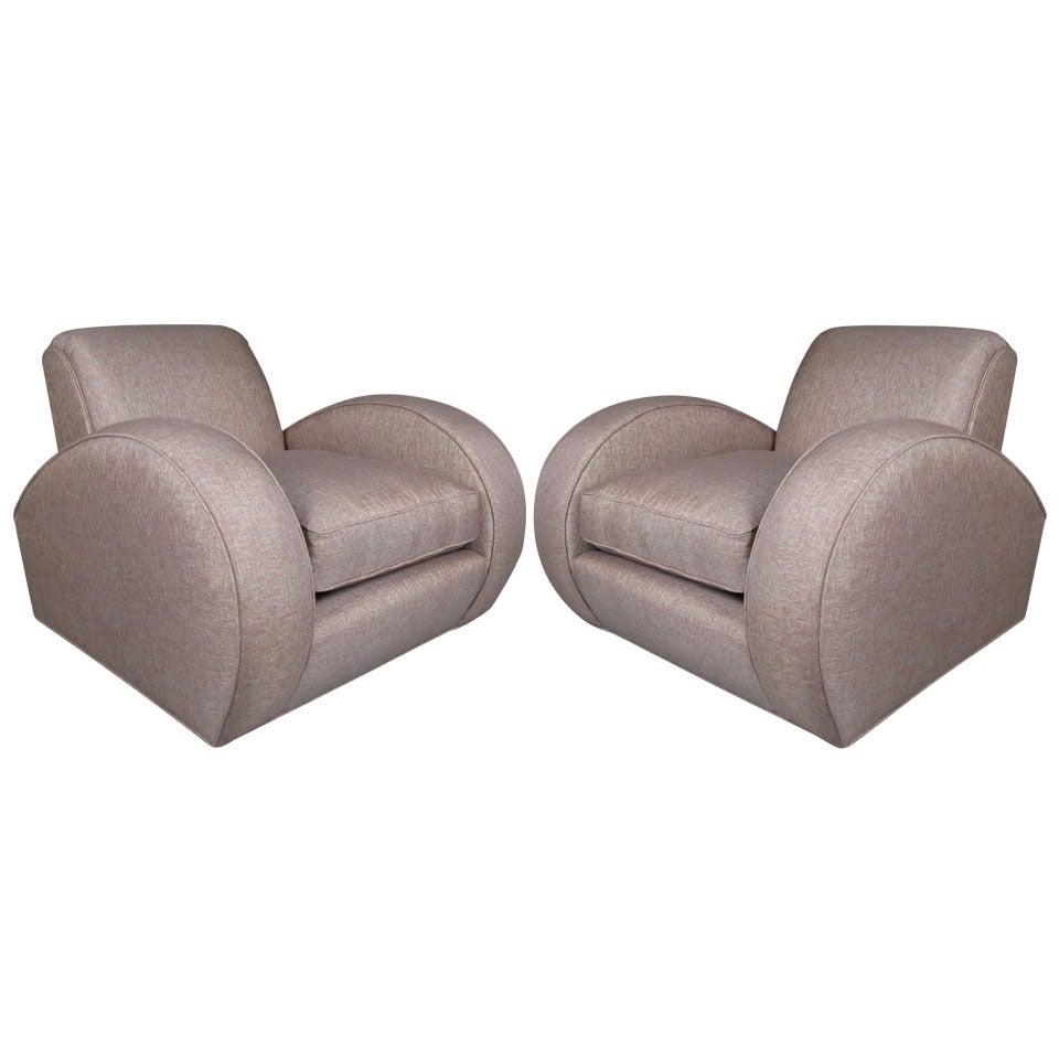 Pair of 1920s Streamlined Art Deco Club Chairs