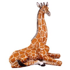Large Scale Vintage Italian Ceramic seated Giraffe Sculpture