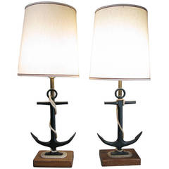 Pair of 1940s Cast Iron Anchor Lamps