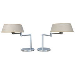 Matched Pair of Vintage Swing Arm Lamps by Walter Von Nessen