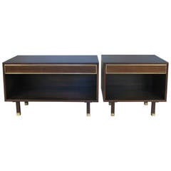 Pair of Mahogany and Brass Modern Nightstands by Harvey Probber