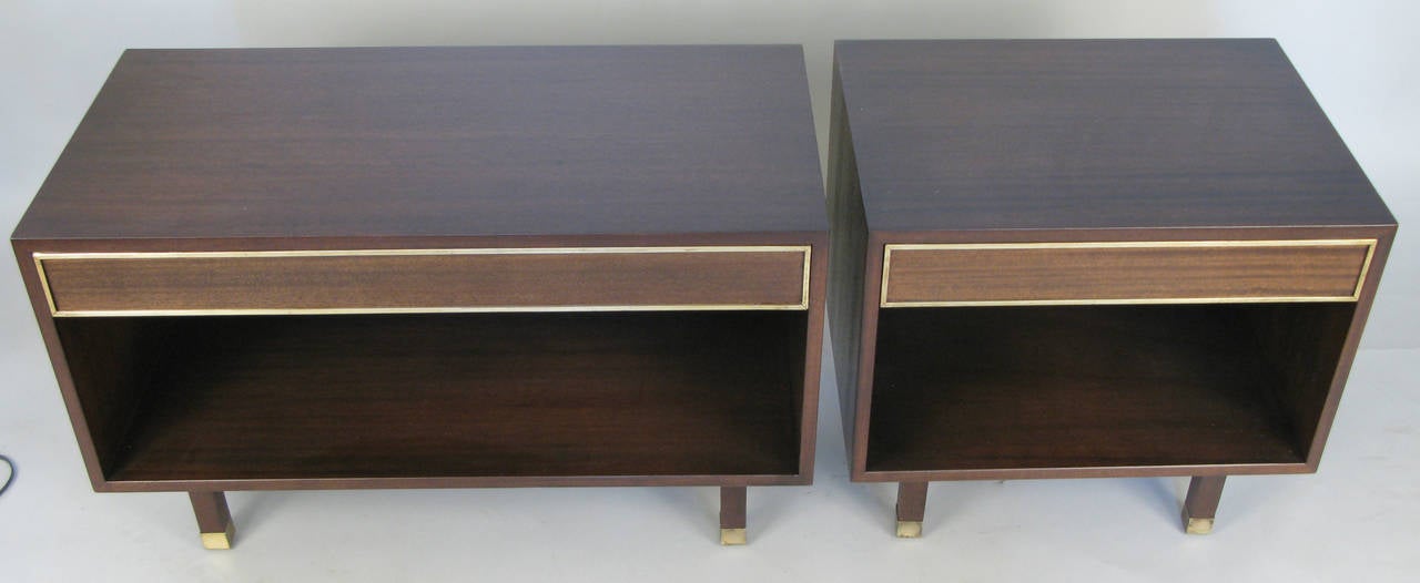Pair of Mahogany and Brass Modern Nightstands by Harvey Probber In Good Condition In Hudson, NY