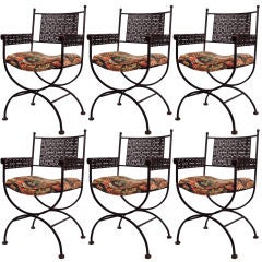 Set of Six Wrought Iron Greek Key Armchairs