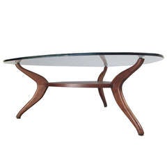 Sculptural Modern Walnut & Glass Cocktail Table