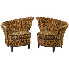 Classic Pair of 1940s Curved Club Chairs