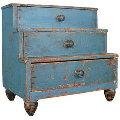 Early 19th Century Miniature Chest in Original Blue Painted Finish