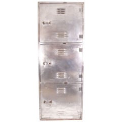 Vintage Aircraft Aluminum 3 Door Locker Cabinet