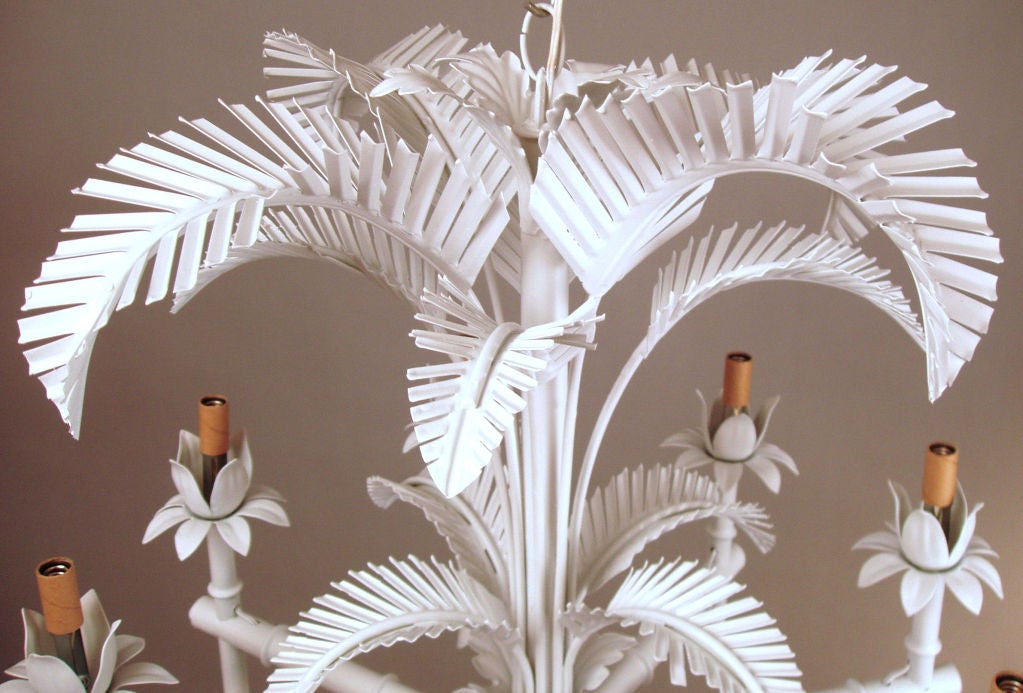 Mid-20th Century Hollywood Regency Bamboo & Palm Chandelier