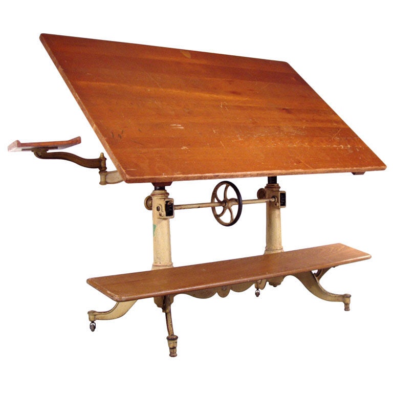 Exceptional Antique Cast Iron Drafting Table by Keuffel & Esser