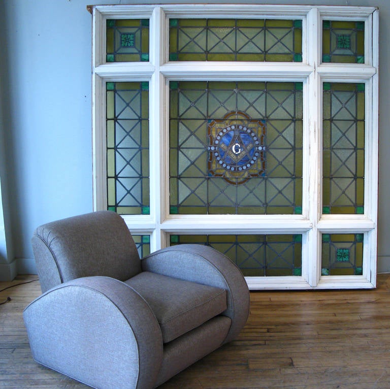 Antique Stained Glass Masonic Lodge Window 2