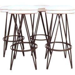 Set of Four Iron Swivel Barstools by Frederick Weinberg