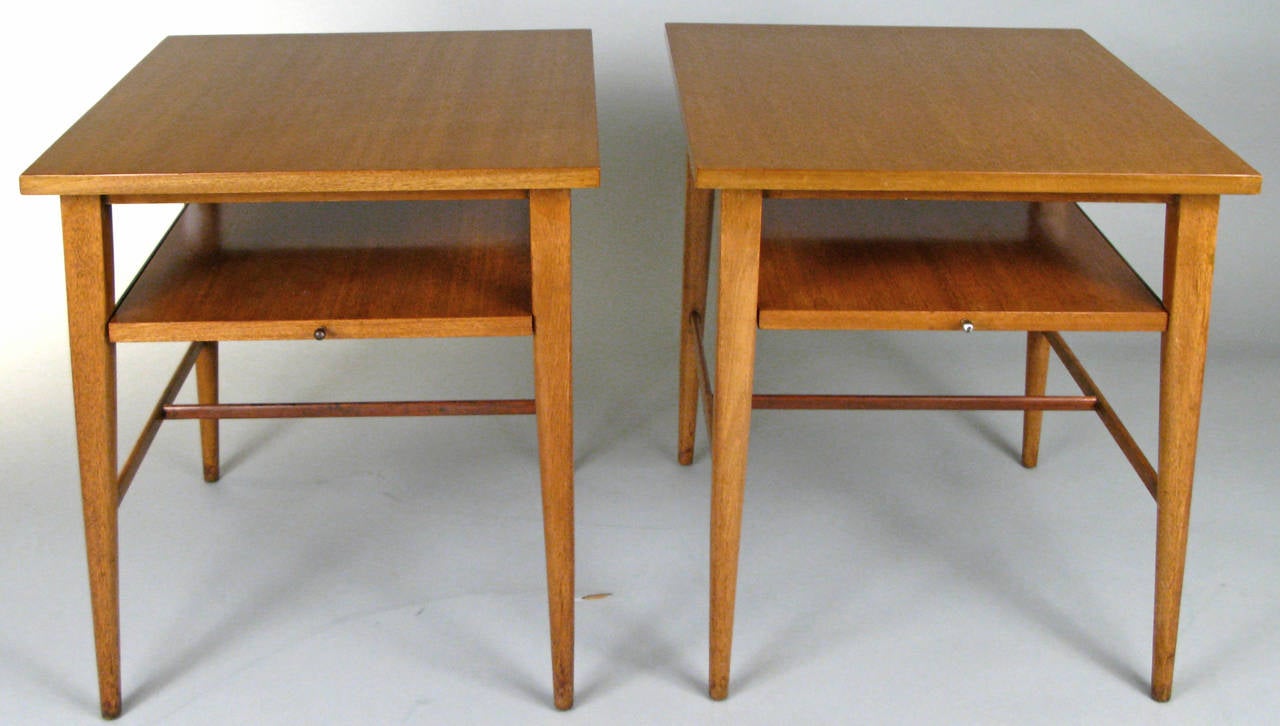 Elegant Paul McCobb Nightstands or Side Tables with Sliding Shelf
