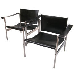 Pair of Chrome & Leather Basculant Lounge Chairs