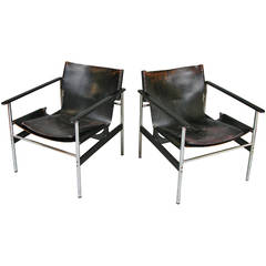 Vintage Chrome and Leather Lounge Chairs by Charles Pollock for Knoll