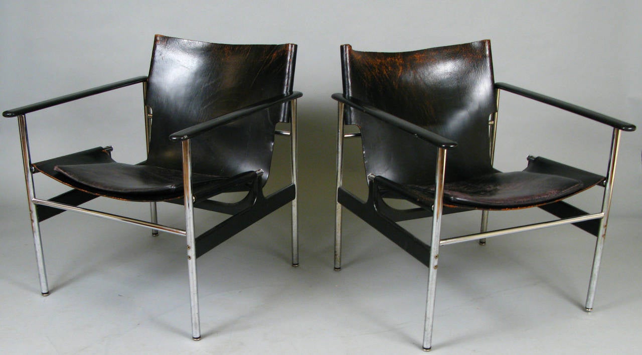 American Vintage Chrome and Leather Lounge Chairs by Charles Pollock for Knoll
