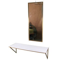 Vintage Elegant Modern Brass Console & Mirror by Paul McCobb