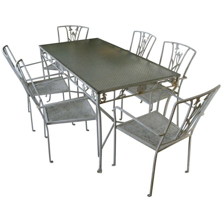 Vintage Iron Seashell Seahorse Dining Table Chairs
