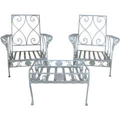 Pair of Antique Iron Seashell & Seahorse Garden Lounge Chairs