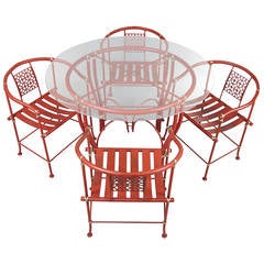 1960s Wrought Iron Garden Dining Set in Chinese Red