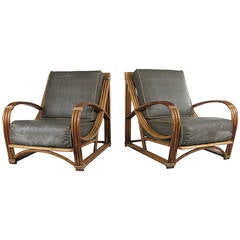 Vintage Pair of Oversize 1940s Sculptural Rattan Lounge Chairs