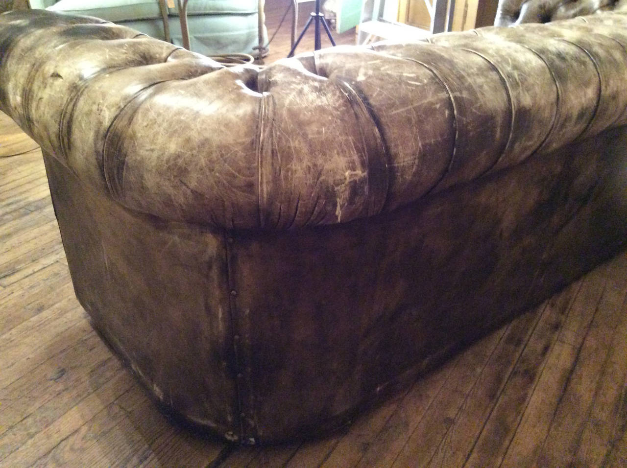 Mid-20th Century Vintage Tufted Leather Chesterfield Sofa