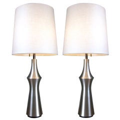Pair of Brushed Aluminum Table Lamps by Lightolier