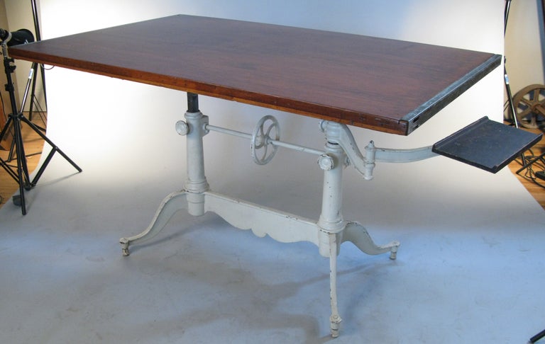 Industrial Antique Adjustable Double Pedestal Cast Iron Drafting Table