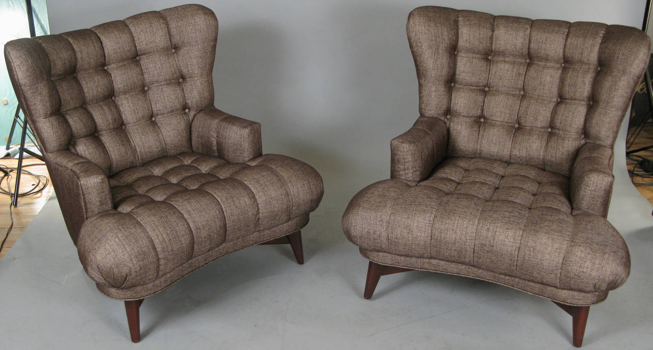 Pair of Outstanding 1940s Tufted Lounge Chairs