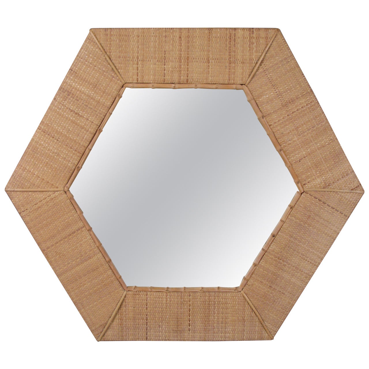 Modern Rattan and Bamboo Octagon Mirror by Raymor