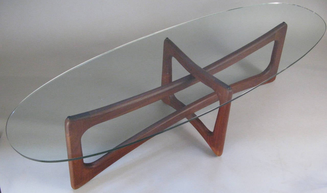 American Sculptural Modern Walnut and Glass Table by Adrian Pearsall