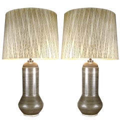 Pair of Large Mid-Century Ceramic Lamps in Greige