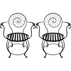 Pair of Charming 'Nautilus' Chairs in Wrought Iron