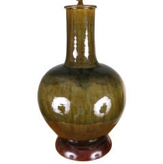 Monumental Olive Green Italian Glazed Ceramic Lamp