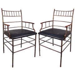 Vintage Pair of Italian Gilded Brass Bamboo Armchairs