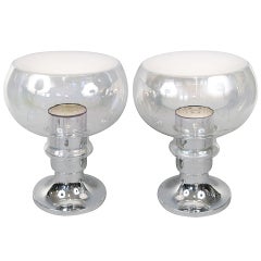 Pair of Mid Century Chrome 
Glass Bowl Lamps