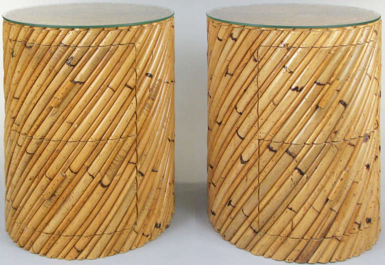 1940's Circular Rattan Nightstands/Lamp Tables